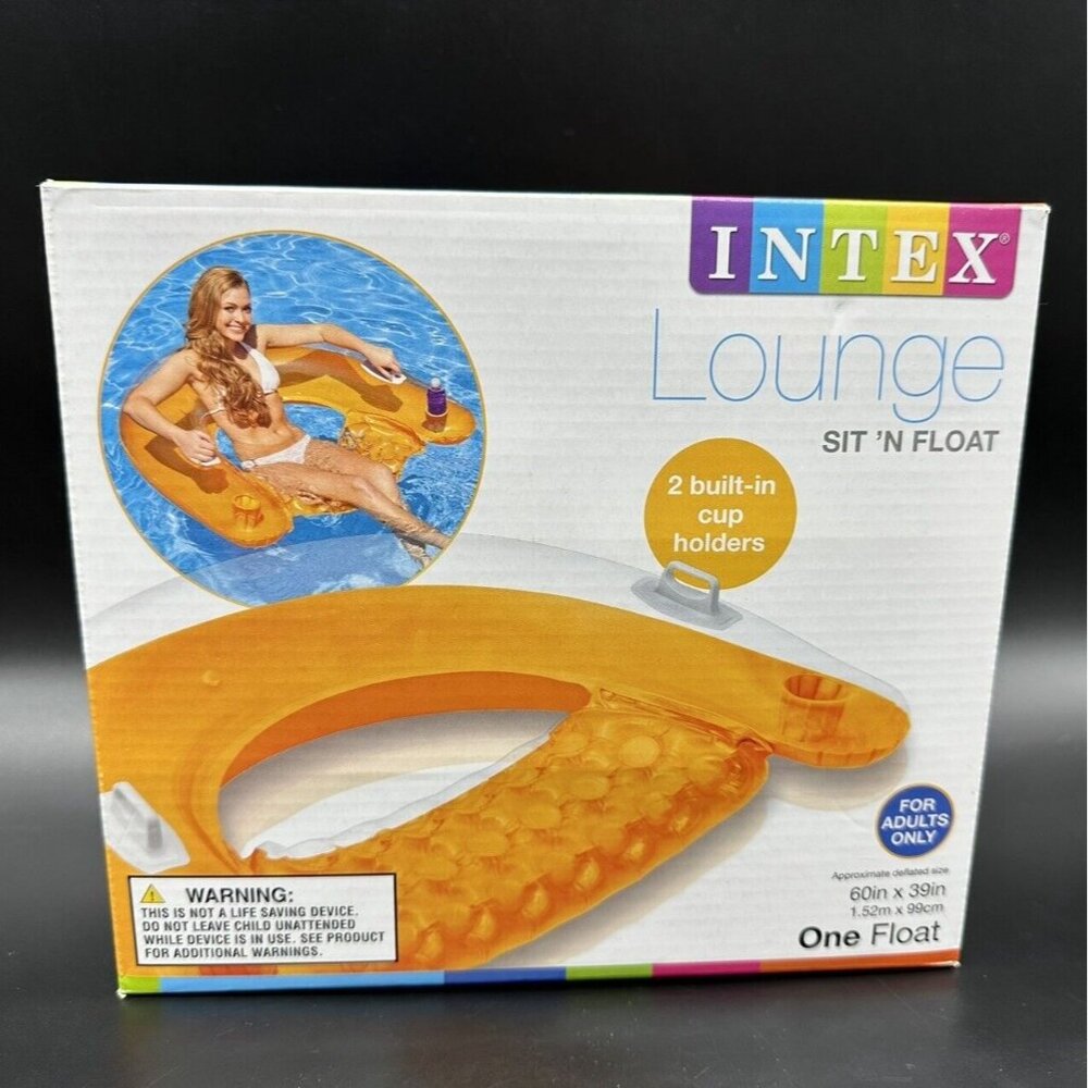 Pool Beach Floatie Intex Sit N Float Lounge Chair Cup Holders Orange New In Box - Picture 2 of 8